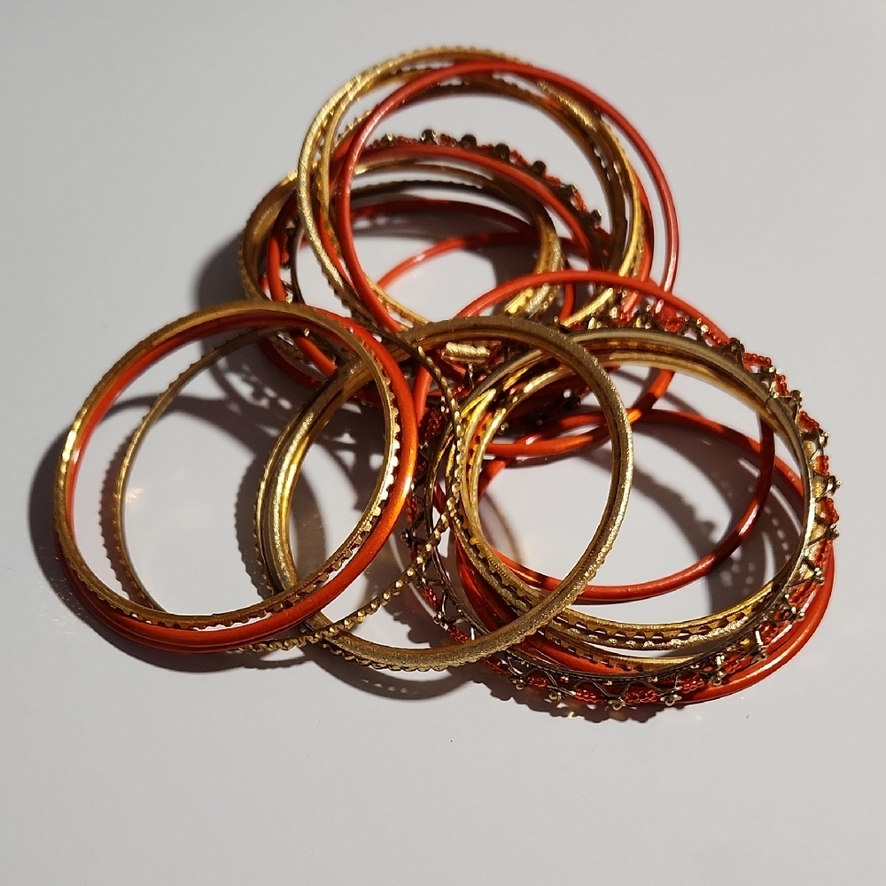 Bollywood Indian Gold Orange Bangle Bracelet Set